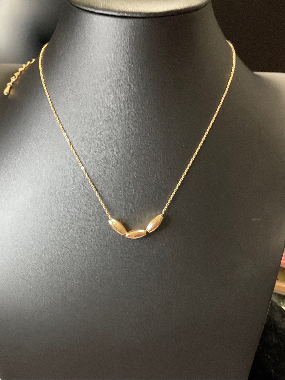 Three-Bead Minimalist Gold Necklace for Women with matching earrings. - Picture 2 of 3